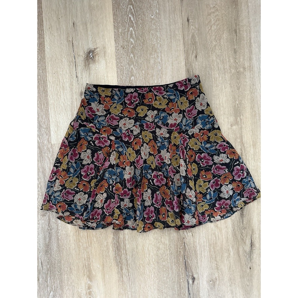 Lauren Ralph Lauren Floral Flare Skirt Women's Size 2 Black Multicolor Knee